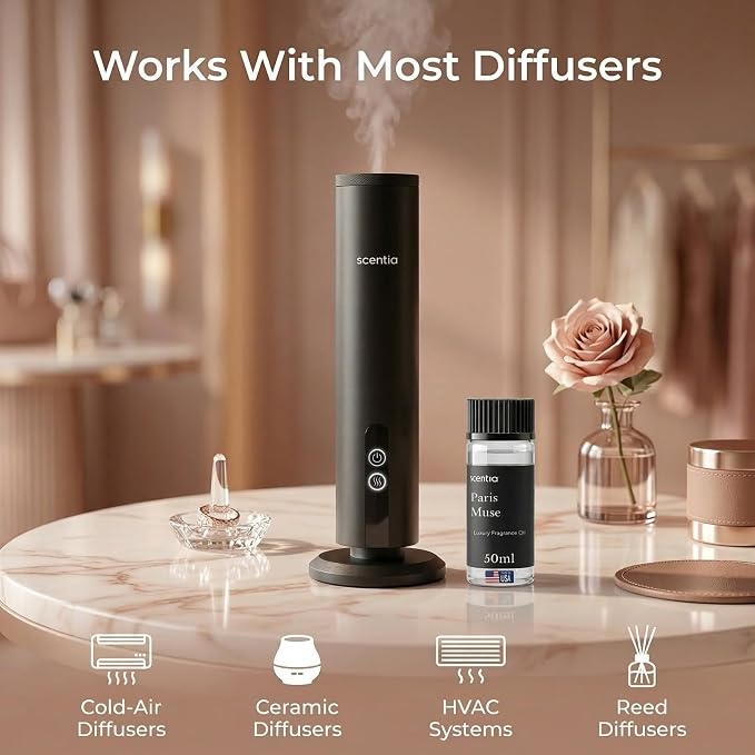 Scentia Paris Muse Hotel Scent Diffuser Oil – Luxury Fragrance Inspired by Hotel Costes Paris – 50 mL – Rose, Sandalwood & Clove Essential Oil Blend for Home, Office & Aromatherapy Diffusers