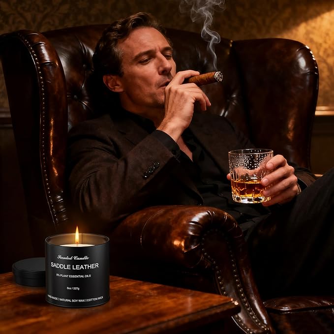 Scented Candle for Men - 8oz Masculine Scented Candle, Strong Scented Soy Wax Candles for Home, 40H Long Lasting Essential Oil Aromatherapy Candle, Natural Soy Candles Gift for Dad, Husband, Boyfriend