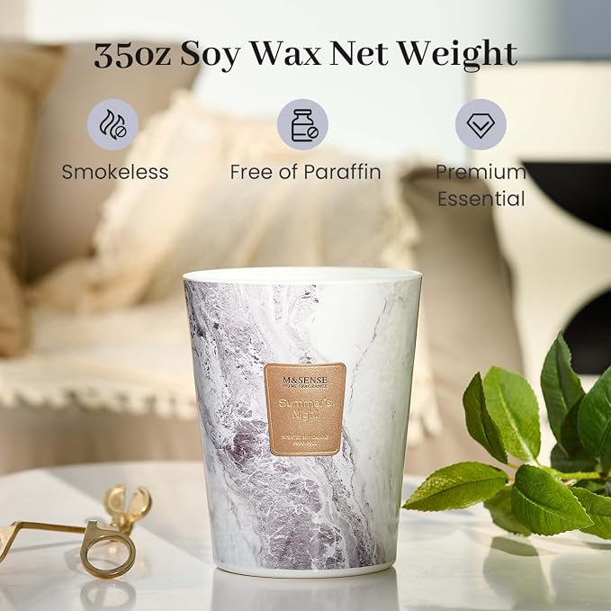 M&SENSE Extra Large Summer Candle 35oz 150H Summer Night Scented Candle, 3 Wick Highly Scented Jar Candle, XL Candles Gift for Stress Relief, Meditation, Yoga