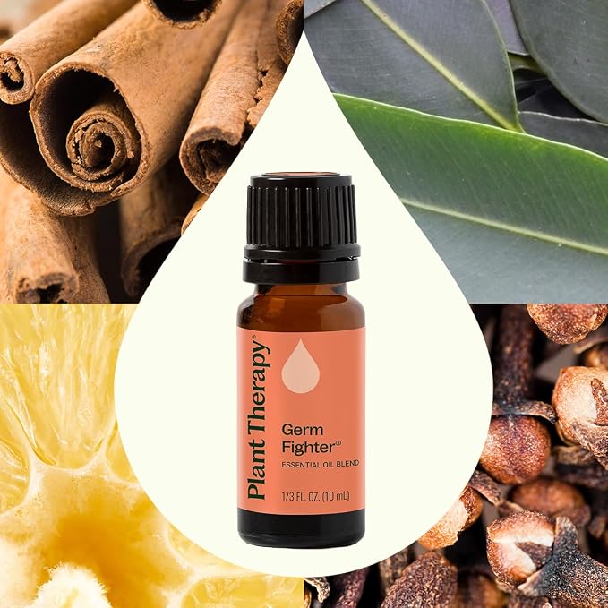 Plant Therapy Germ Fighter Essential Oil Blend Pure, Natural Aromatherapy, for Diffusion & Topical Use, DIY Multi-Surface Cleaner, Hand Cleanser, Home or Office Use, Therapeutic Grade 10 mL (1/3 oz)