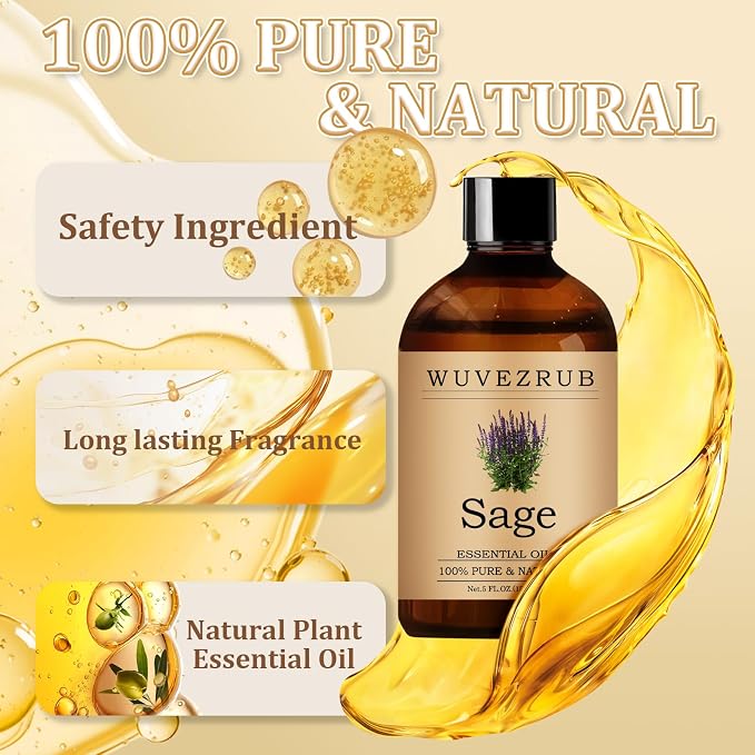 Sage Essential Oil– Huge 5 Fl Oz, 100% Pure and Natural Essential Oils for Diffuser, Aromatherapy, Soap and Candle Making, Premium Grade Sage Oil-150ML