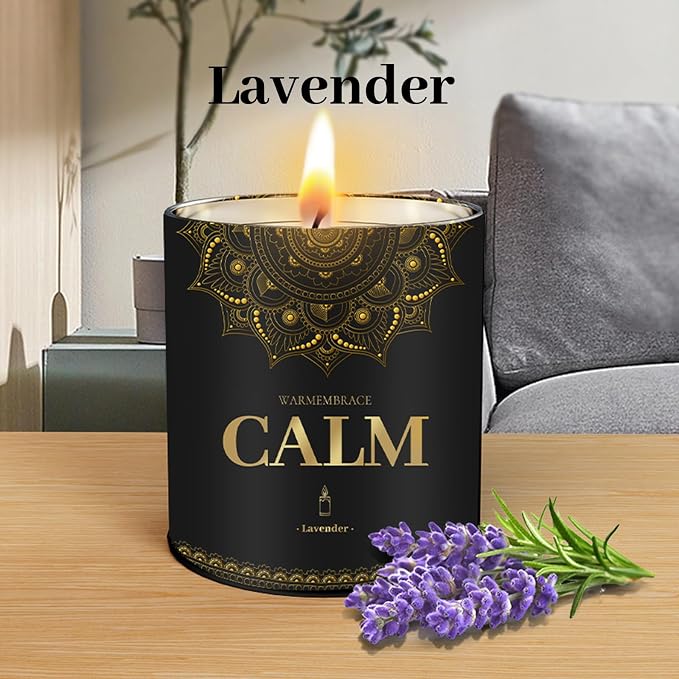 WarmEmbrace Lavender Scented Candles, 9 Oz Jar Candles for Home, Office, Meditation, Yoga, Candles for Women & Men, Father's Day, Birthday, Christmas, Mother's Day Present, Housewarming Gift