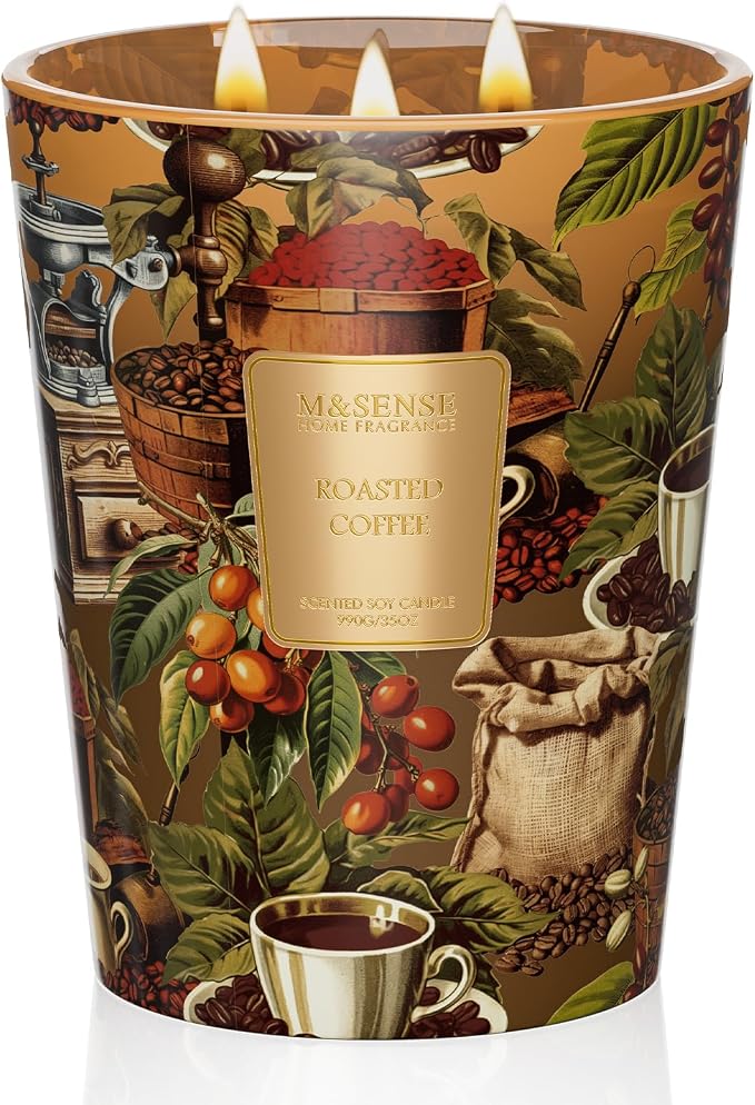 M&SENSE Roasted Coffee Soy Candle, 35oz 150H, Rich Café Aroma, Home Office Focus & Kitchen Scent, Gift
