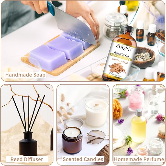 EUQEE Sandalwood Essential Oil(4 oz/118 ml) Sandalwood Oil Oil with Glass Dropper, Great for Diffusers, Soap & Candle Making