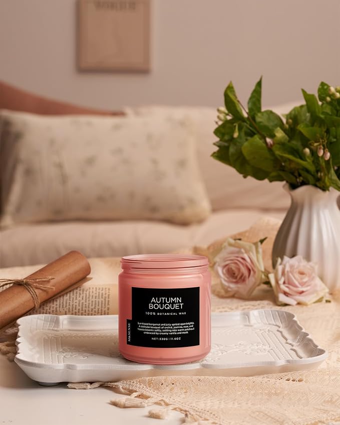 M&SENSE Orchid Jasmine Scented Valentine Candles, 70 Hours Burn Time 2 Wicks Large 11.6oz Natural Soy Wax Clean Non Toxic Candle for Holiday Birthday Gifts