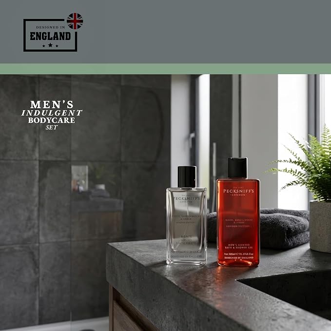 Pecksniff’s Men’s London Edition Fragrance Duo Gift Set – Suede, Sandalwood & Amber, Eau de Toilette 100ml & Bath & Shower Gel 300ml