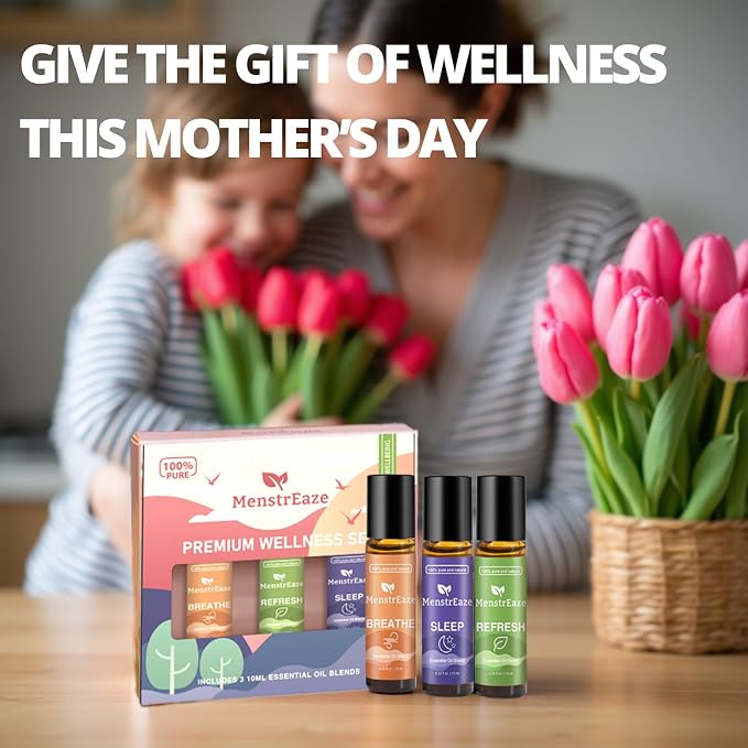 Therapeutic Grade Essential Oils Roll-On Set with Gift Box (Refresh, Breathe, Sleep), Natural Energy Boost, Head Comfort, Deep Relaxation, Sleep Support, Clear Breathing, Self-Care Gift, 3x10ml
