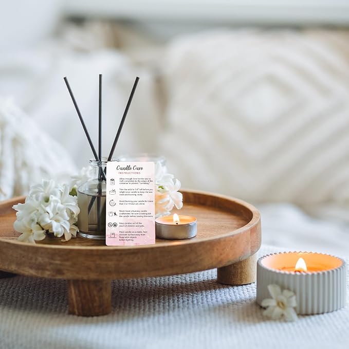 240 PCS Handmade Candle Care Instruction Cards 3.5 x 2 Inches Scented Candles Certified Cards for Candle Makers Soy Bees Wax Coconut Essential Oils Romantic Pink