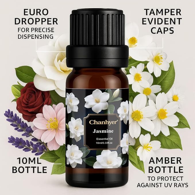 Floral Essential Oils Set 6x10ml-Gardenia,Jasmine,Rose,Chamomile,Cherry Blossom,Lavender-Pure Fragrance Oils for Diffuser,Aromatherapy and Gift