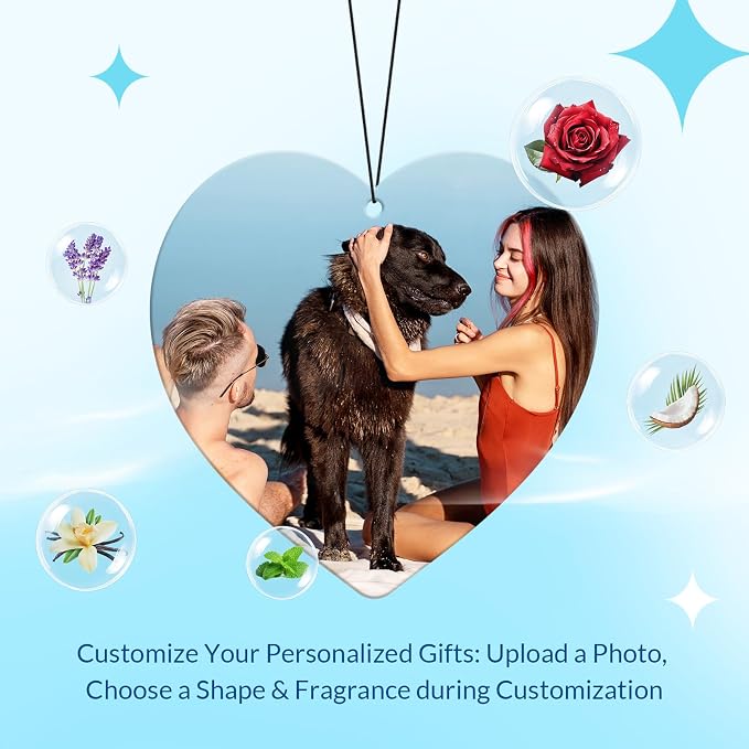 Custom Air Fresheners with Picture for Car | Personalized Photo Gifts; Double-Sided Print; Hanging Ornament; Scent Choice Available; Heart Shape