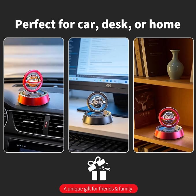 Kwak’s Solar-Powered Rotating Car Aromatherapy Auto-Spinning Ornament with Refillable Scent Pad, Subtle Ocean Fragrance, Ideal Gift for Men Women Dad Husband for Dashboard (Red-1)