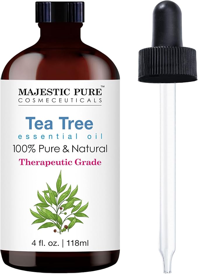Majestic Pure Tea Tree Essential Oil with Glass Dropper - 4 Fl Oz Pack of 2-100% Pure and Natural Tea Tree Oil - Premium Grade Essential Oils for Diffuser, Aromatherapy, Soap and Candle Making
