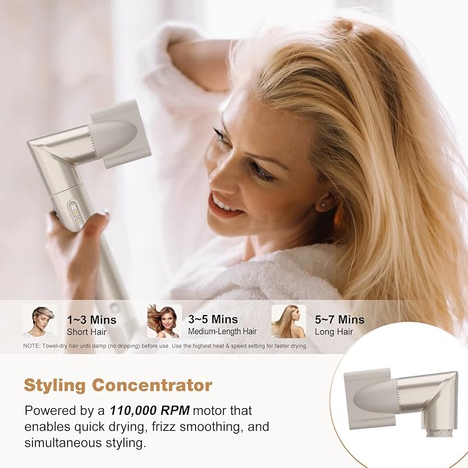 7MAGIC 7-in-1 Hot Air Styler, Hair Styler Dryer Brush with Auto-Wrap Curlers, High-Speed Hair Dryer for Fast Drying, Volumizing & Straightening, Travel Case Included, Champagne Gold