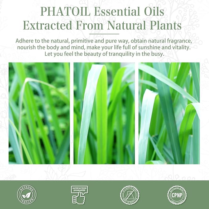Lemongrass Essential Oil 1.01fl.oz/30ml, PHATOIL Lemongrass Oils Long Lasting Scents for Aromatherapy, Diffuser, DIY Soap and Candle Making