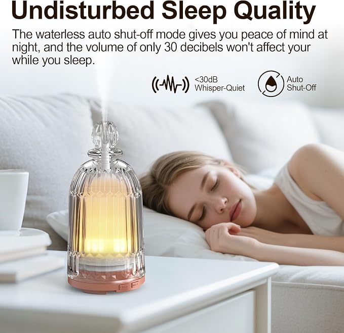 120ml Glass Essential Oil Diffuser, Ultrasonic Aroma Diffuser Glass Cover & Plastic Reservoir with Auto Shut-Off 7 Colors LED Lights for Home Office Bedroom(Bronze Base)