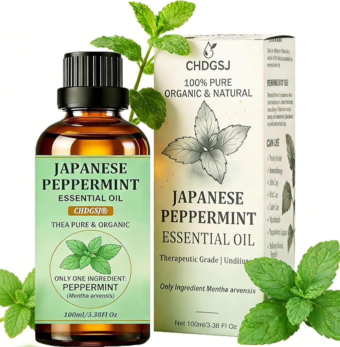 100% Pure Organic Japanese Peppermint Essential Oil, USDA Natural Food & Therapeutic Grade for Aromatherapy, Skin Hair Scalp Care, Massage - Can Diffusers, Home Cleaner, Relaxtion, Aid Mood - 100ml