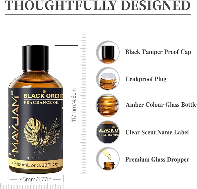MAYJAM 100ML/3.38FL.OZ Black Orchid Fragrance Oils with Glass Dropper, Essential Oils for Diffusers, Long Lasting Scented Oils for Soap Candle Making