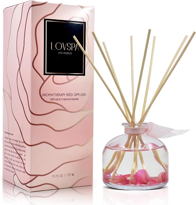 Reed Diffuser Set, Moroccan Rose Scented Oil Diffuser with Sticks, Home Fragrance Accessories for Bathroom Shelf Decor, Aroma Diffusers for Home or Office Desk, USA Made