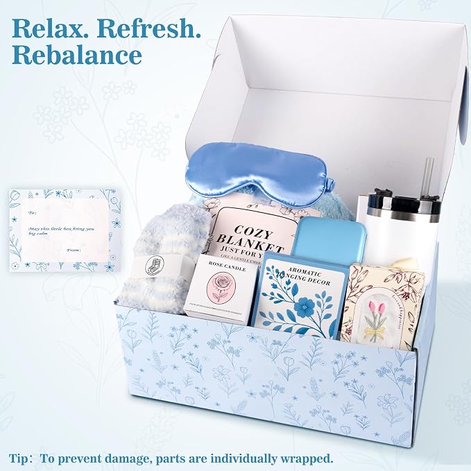 Spa Gift Baskets For Women, Self Care Gift Basket, Comfort Baskets For Mother, Get Better Soon Care Package , Birthday Gifts For Girls, Hug In A Box Sympathy, Stress Relief Gifts For Men