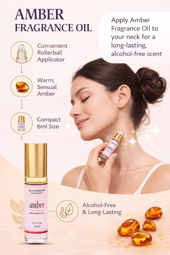 Amber Perfume Oil Roll-On - Alcohol Free Perfumes for Men and Women by AL HASNAYN 6ML 0.20fl oz