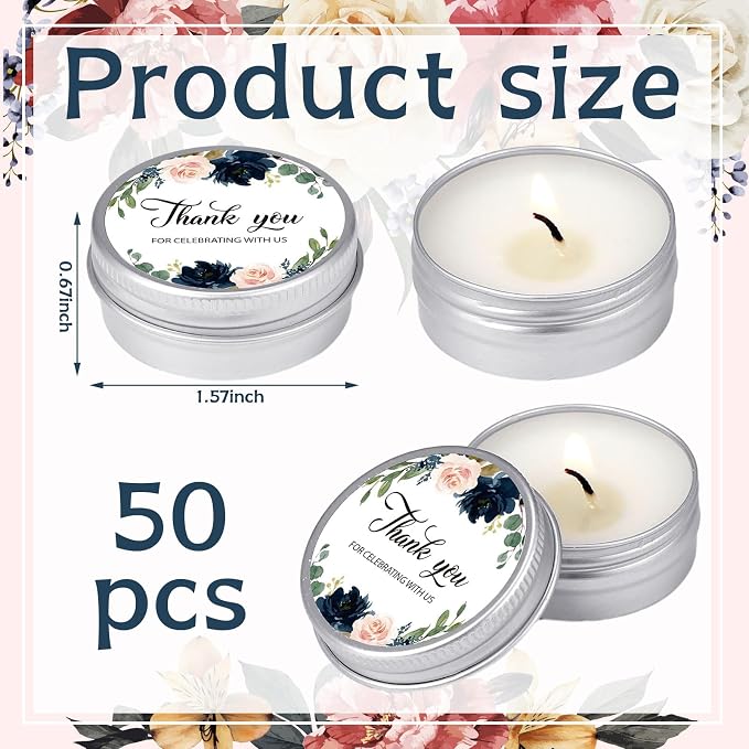 MTLEE 50 Pcs Wedding Candles Gift Favors for Guests 1 Oz Lavender Scented Soy Wax Aromatherapy Candle Favors for Bridal Shower Rustic Wedding Party Guests(Elegant Flowers)