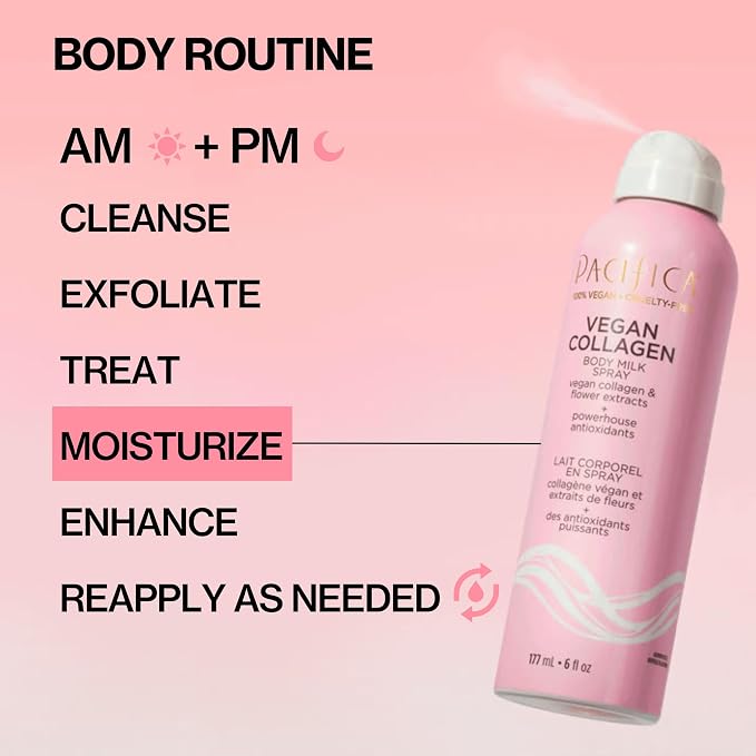 Pacifica Spray Lotion for Body - Vegan Collagen Body Milk Spray – Hydrating Moisturizer Mist Fast-Absorbing Instantly Hydrates & Softens Skin Jasmine & Vanilla Natural Scent Clean Beauty Non-Aerosol