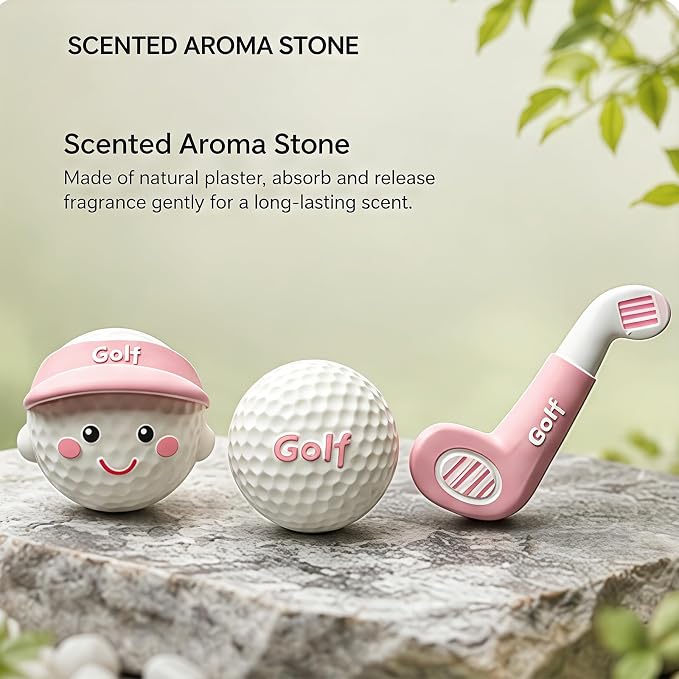Golf Car Air Freshener Vent Clip Set (3 Pack), Plaster Diffuser, Cute Car Accessories (Essential Oil Not Included)