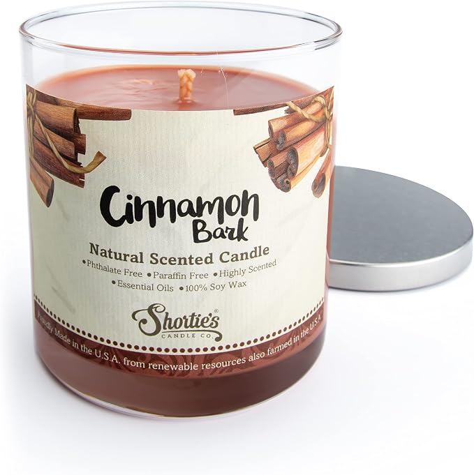 Cinnamon Bark Scented Natural Soy Candle, Essential Fragrance Oils, 100% Soy, Phthalate & Paraben Free, Clean Burning, 9 Oz.