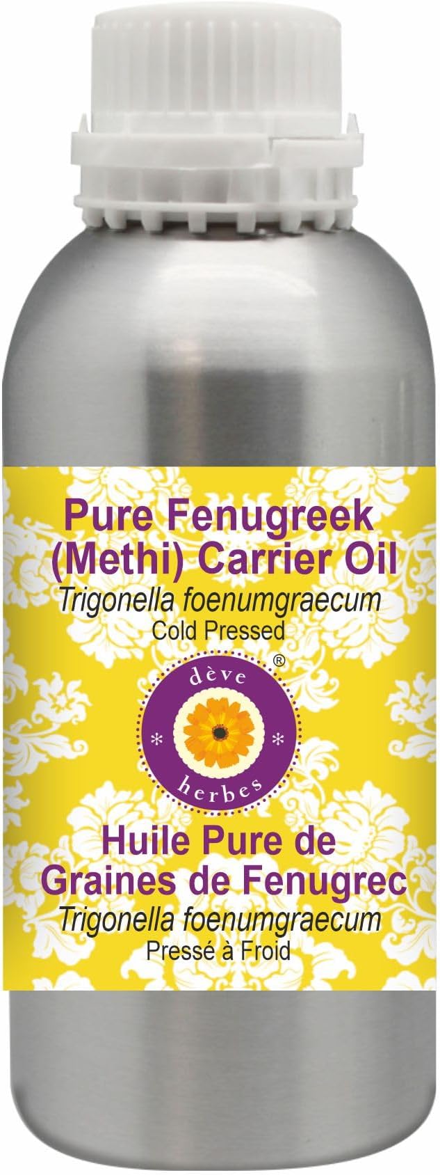 Deve Herbes Fenugreek (Methi) Oil (Trigonella foenumgraecum) | Cold Pressed | Pure | Natural | For Diluting Essential oils | Hair, Skin & Massage | Non-Sticky | Lightweight | Unisex | 1250ml (42 oz)