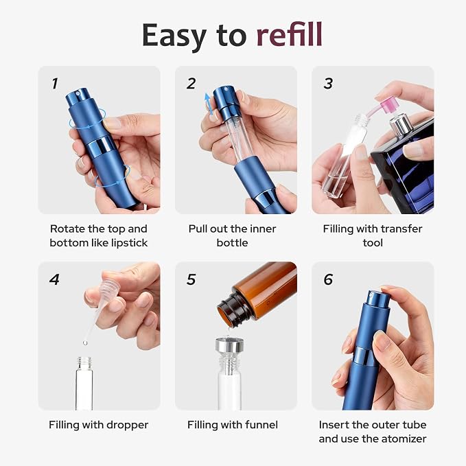LISAPACK 8ML Atomizer Perfume Spray Bottle for Travel (3 PCS) Empty Cologne Dispenser, Portable Sprayer (Blue)