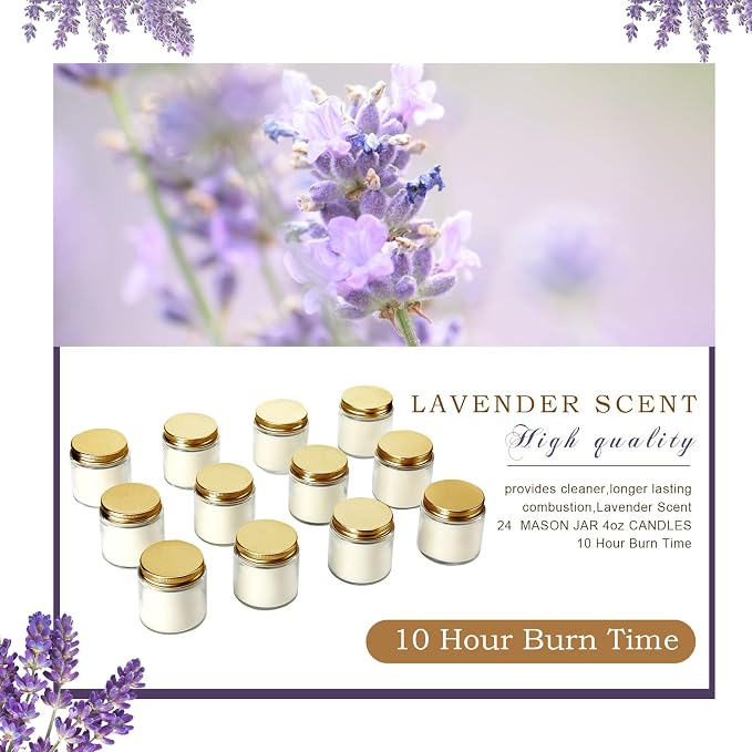 Lounsweer 24 Pcs 4oz Mini Mason Jar Candles Bulk Small Lavender Scented Candles for Wedding Christmas Halloween Birthday Thank You Gifts for Coworker Staff(Gold)