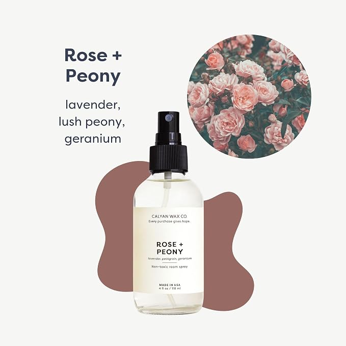 Calyan Wax Co. Rose & Peony Room Spray - Clean Air Freshener - Natural Room Deodorizer - Air Freshener Spray for Home - 4 fl oz