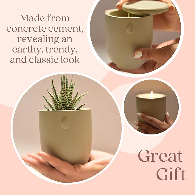 Concrete Cement Candle Planter - Aromatherapy Candles for Home Scented, Soy Candles - Scented Candle & Dual Purpose Jar Candles, Strong Scented Candles - 8 Oz, 50-Hour Burn
