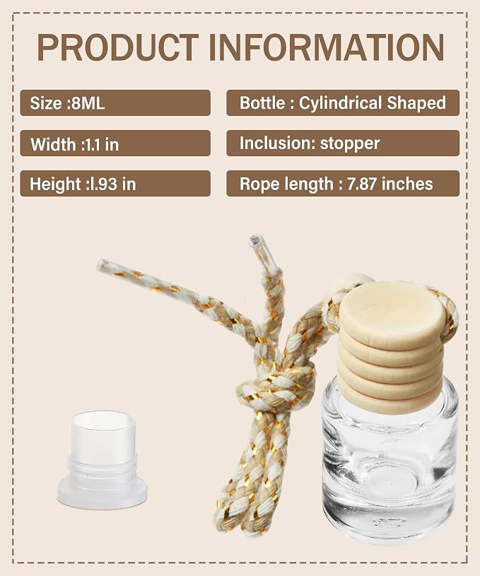 ESEWALAS 20 Pcs Car Air Fresheners, Hanging Diffuser Empty Glass Perfume Bottles, Aromatherapy Fragrance Perfume Pendant Glass Vials for Car Decor