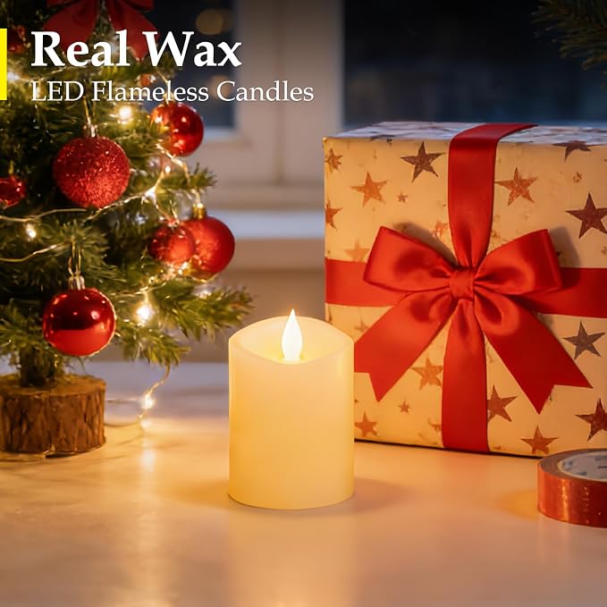 Realistic Flickering Flameless Candles with Timer - Battery-Powered 4 Inch Ivory LED Pillar Candle for Weddings, Valentine's Day & Indoor/Outdoor Decor - Safe for Kids/Pets (1-Pack)