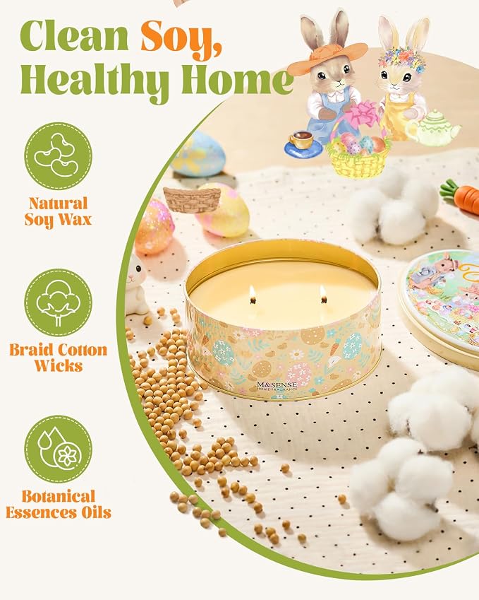 M&SENSE 2 Wick Soy Berry Easter Candle, 12oz, | Oval Jenny Can Spring Candle, Dual-Wick Sweet Vanilla Scented, Natural Birthday Candles for Kids, Mothers Day Gift