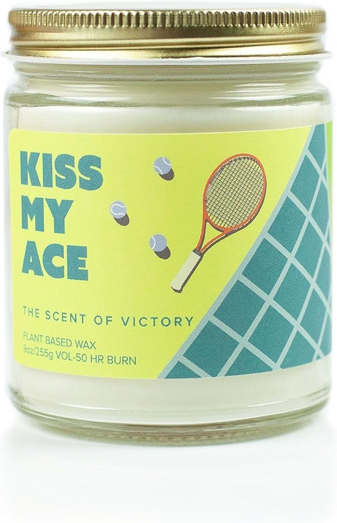 Kiss My Ace Soy Wax Candle – Grapefruit, Yuzu & Rhubarb – Tennis Gift Candle, 9 oz Clean Burn