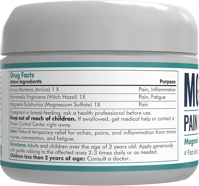 Mars Wellness MG+ Magnesium Cream Pain Relief - Extra Strength Magnesium and Arnica Cream - 4 OZ Tub - Neuropathy, Muscle Pain, and Leg Cramps Relief - 1 Pack