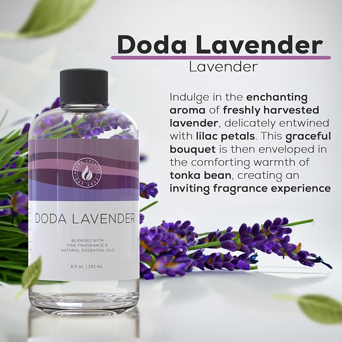 Aroma Country Lavender Fields Diffuser Oil - Luxury Essential Oils for Diffuser Refill & Air Freshener Room Spray - Long-Lasting & Natural Home Fragrance, Scented Oil for Diffusers (8.5 Fl. oz)