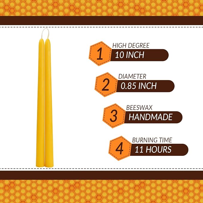 DEYBBY 12 inch Beeswax Taper Candles Gift Set of 12, Smokeless Dripless Pure Organic Beeswax Candles Bulk for Dinner Home Decor Emergency Housewarming Gift, 9-10 Hrs Burn Time