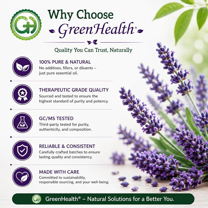 2 Bottles – GreenHealth Lavender Essential Oil – 16 fl oz Each (32 fl oz Total) – 100% Pure & Uncut – Aluminum Bottles – Bulk Lavender Oil for Diffuser, Aromatherapy, Soap Making & Candles