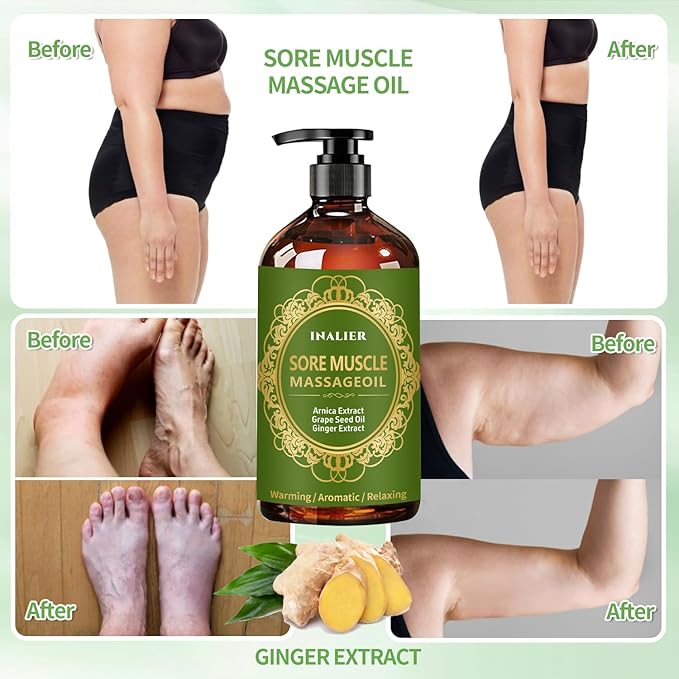 Massage Oil for Massage Therapy,3 Pack Cellulite Massage Oil,Sore Muscle Arnica Oil & Lavender Massage Body Oil with Massage Ball & Thumb Saver Tool,Mens Gifts,Birthday Gifts for Women and Men