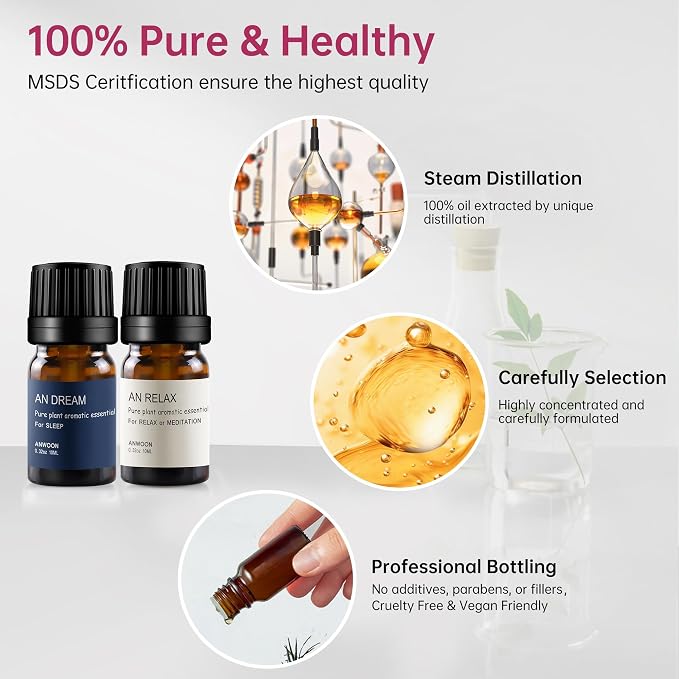 Natural Plant Essential Oil Blends for Diffuser,Aromatherapy with 2 Bottles 20ml(0.68Oz) of an-Dream and an-Relax Set for Sleeping and Relaxation at Home,Office,for All Ultrasonic Diffuser Scent.