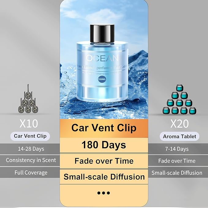 Amor Lyris 3.5OZ/100ml Large Car Air Freshener Refill, CO01/Dedicated Perfume Refill Air Fragrance Essential Oil Diffuser 6 Months Long Lasting, Car Scents Refill Made of Natural Plant Extracts, Ocean