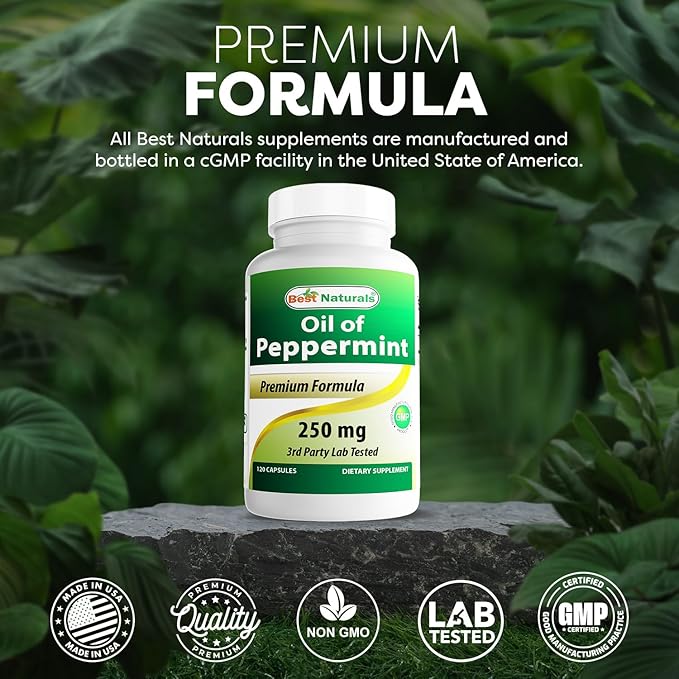 Best Naturals Peppermint Oil Bowel Soothing Dietary Supplement, 250 mg, 120 Count