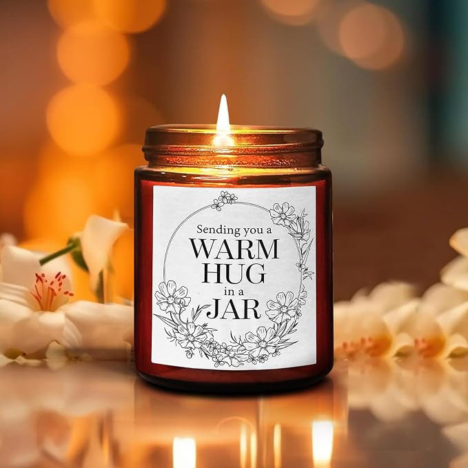 Sending Hug Gifts for Women Men - Warm Hug Candle - Relaxation Get Well Sympathy Gift Anxiety Stress Relief - Gift for Her Bestie Best Friend Coworker - Lavender Eucalyptus Soy Calming Candle