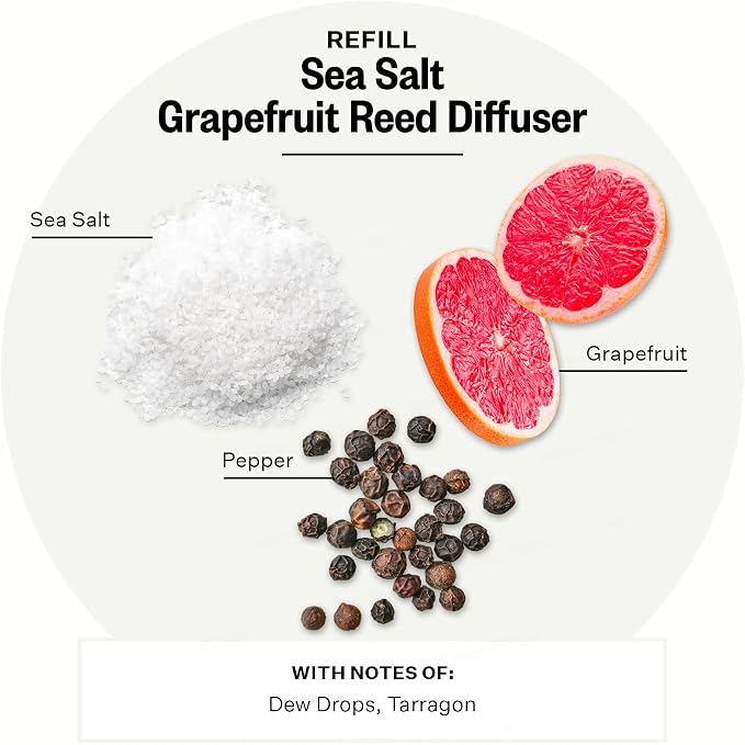 Apotheke Luxury Scented Oil Reed Diffuser Liquid Refill (Sea Salt Grapefruit) - Premium Home Fragrance Diffuser Refill Set with Sticks