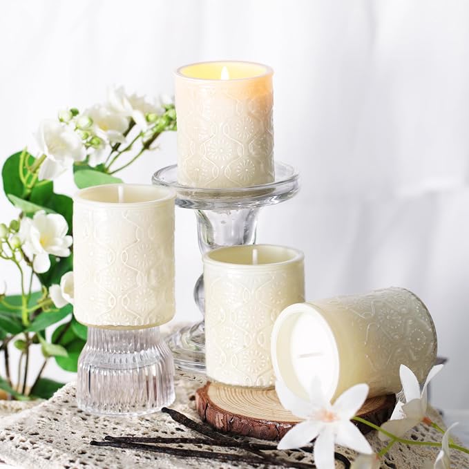 LETINE 12 oz Vanilla Soy Wax Candle Gift Set (Pack of 4) - Small Votive Candles for Women, All-Natural Aromatherapy Candles, 24H Burn Time Each, Spa Yoga Birthday Valentine's Day Gifts for Mom & Girls