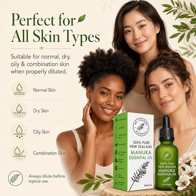 100% Pure New Zealand Manuka Oil | Organic Essential Oil | 35x Stronger Than Tea Tree | Natural Skin Care | Toenails | Diffuser | Aromatherapy | Nails | Hair | Skin | Lips