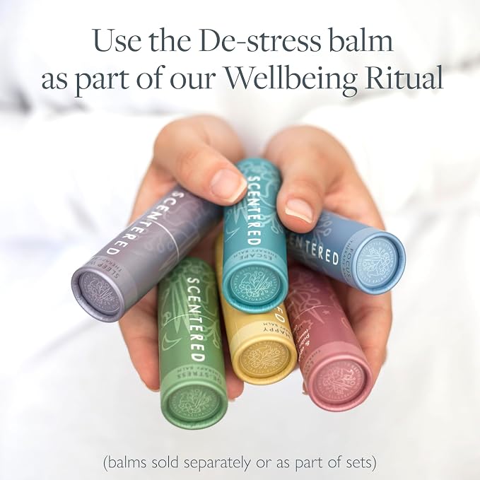 Scentered Aromatherapy Stress Relief Balm Stick - De Stress Essential Oil Roll On Calm Carry for Relaxation - Natural Stress Reliever - Chamomile, Cedarwood, Rosemary - Destress Gifts for Women